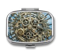 Pilulier à 2 compartiments avec engrenages steampunk - Pilulier carré portable - Pilulier de vitamines pour poche, sac à main et voyage