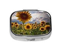 Pilulier à 2 compartiments avec imprimé champs de tournesols - Portable pour poche ou sac à main - Boîte à pilules décorative en métal