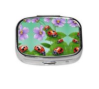 Pilulier à 2 compartiments avec imprimé coccinelle, portable pour poche ou sac à main, pilulier décoratif en métal