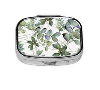 Pilulier à 2 compartiments avec imprimé feuilles d'eucalyptus vertes, organiseur portable