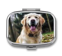 Pilulier à 2 compartiments avec imprimé Golden Retriever - Portable - Pour poche, sac à main, médicaments quotidiens, vitamines, huile de poisson