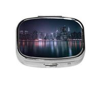 Pilulier à 2 compartiments avec imprimé horizon de nuit, portable, pour poche ou sac à main, pilulier décoratif en métal