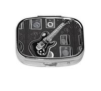 Pilulier à 2 compartiments avec imprimé Love Rock, portable pour poche ou sac à main, pilulier décoratif en métal