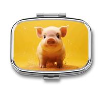 Pilulier à 2 compartiments avec imprimé Piggy is Jumping - Pilulier portable de voyage pour sac à main - Boîte à vitamines, huile de poisson