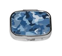 Pilulier à 2 compartiments avec miroir imprimé camouflage bleu classique pour sac à main ou poche Organiseur de vitamines