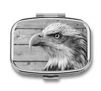 Pilulier à 2 compartiments avec motif aigle à tête blanche rustique - En bois - Portable - Pour sac à main