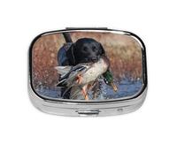 Pilulier à 2 compartiments avec motif chien labrador noir et canard