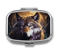 Pilulier à 2 compartiments avec motif loups et attrape-rêves - Pilulier portable - Organiseur de voyage pour sac à main - Boîte à vitamines, huile de poisson