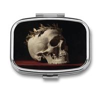 Pilulier à 2 compartiments avec tête de mort antique avec branche d'olivier - Portable - Pilulier de voyage pour sac à main