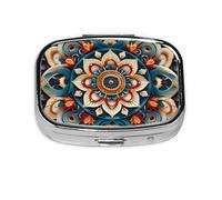 Pilulier à 2 compartiments bohème ethnique mandala floral avec miroir Petit pilulier pour sac à main ou poche Organiseur de vitamines