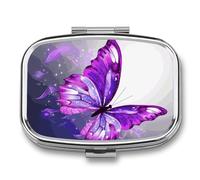 Pilulier à 2 compartiments en forme de papillon violet - Portable - Organiseur de médicaments et de vitamines - Pour homme et femme