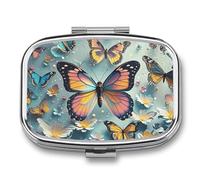 Pilulier à 2 compartiments en forme de papillons mignons - Portable - Pour poche ou sac à main - Organisateur de médicaments et de vitamines