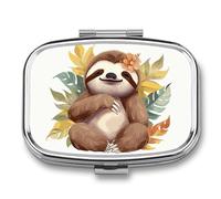 Pilulier à 2 compartiments en forme de paresseux avec miroir pour sac à main de poche, voyage, mini organiseur de médicaments en métal pour vitamines, huile de poisson