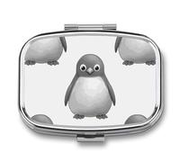 Pilulier à 2 compartiments en forme de pingouin gris - Organiseur de médicaments portable carré pour poche de voyage