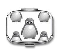 Pilulier à 2 compartiments en forme de pingouin gris - Organiseur de médicaments portable carré pour poche de voyage