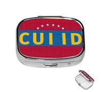 Pilulier à 2 compartiments en métal avec drapeau du Venezuela - Pilulier pour sac à main ou poche - Joli mini pilulier portable de voyage pour contenir des suppléments, des vitamines, de l'huile de