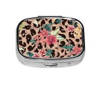 Pilulier à 2 compartiments en métal imprimé léopard vintage, organiseur portable