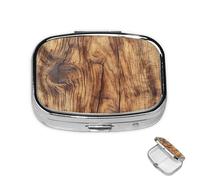 Pilulier à 2 compartiments en métal marron grain de bois pour sac à main ou poche, joli mini pilulier portable de voyage pour contenir des suppléments, des vitamines, de l'huile de poisson