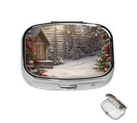 Pilulier à 2 compartiments en métal - Pilulier de Noël en bois pour sac à main ou poche - Joli mini pilulier portable de voyage pour contenir des suppléments, des vitamines, de l'huile de poisson