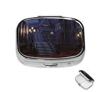 Pilulier à 2 compartiments en métal pour Halloween, pilulier hanté pour sac à main ou poche, joli mini pilulier portable de voyage pour contenir des suppléments, des vitamines, de l'huile de poisson