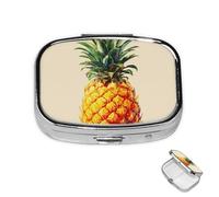 Pilulier à 2 compartiments en métal pour médicaments fruits tropicaux ananas pour sac à main ou poche, joli mini pilulier portable de voyage pour contenir des suppléments, des vitamines, de l'huile de