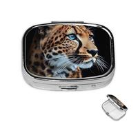Pilulier à 2 compartiments en métal pour médicaments - Motif léopard - Pour sac à main ou poche - Joli mini pilulier portable de voyage pour contenir des suppléments, des vitamines, de l'huile de