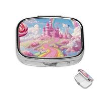Pilulier à 2 compartiments en métal rose Candy Land - Pilulier pour sac à main ou poche - Joli mini pilulier portable de voyage pour contenir des suppléments, des vitamines, de l'huile de poisson