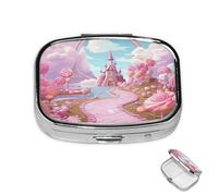 Pilulier à 2 compartiments en métal rose Candy Land - Pilulier pour sac à main ou poche - Joli mini pilulier portable de voyage pour contenir des suppléments, des vitamines, de l'huile de poisson