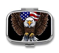 Pilulier à 2 compartiments étanche avec miroir carré en métal - Drapeau des États-Unis - Boîte à médicaments portable pour poche et sac à main