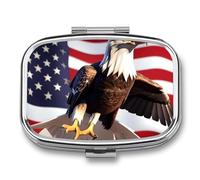 Pilulier à 2 compartiments étanche avec miroir carré en métal - Motif aigle à tête blanche avec drapeau américain