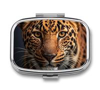 Pilulier à 2 compartiments étanche avec miroir carré en métal - Motif léopard - Noir et marron