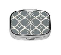 Pilulier à 2 compartiments Gris Motif classique avec miroir Petit pilulier pour sac à main ou poche Organiseur de vitamines