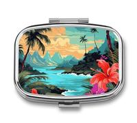 Pilulier à 2 compartiments - Imprimé Hello Hawaï - Portable - Pilulier de voyage pour poche, sac à main, médicaments quotidiens, vitamines, huile de poisson