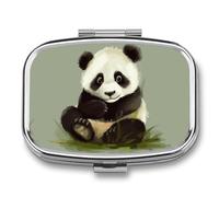 Pilulier à 2 compartiments - Joli petit panda - Portable - Organiseur de voyage pour poche, sac à main, médicaments quotidiens, vitamines, huile de poisson