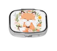 Pilulier à 2 compartiments - Jolie couronne de renard - Avec miroir - Petit pilulier pour sac à main ou poche - Organiseur de vitamines