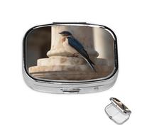 Pilulier à 2 compartiments - L'hirondelle se tient debout sur le pilier pour sac à main, poche en métal étanche, pilulier décoratif pour voyage ou quotidien