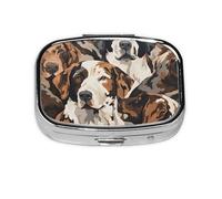 Pilulier à 2 compartiments marron Border Collie avec miroir Petit pilulier pour sac à main ou poche Organiseur de vitamines