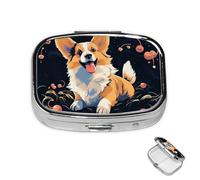 Pilulier à 2 compartiments - Mini pilulier à 2 compartiments - Motif chien Corgi sur fond sombre - Pour sac à main - En métal - Étanche - Pour voyage ou quotidien