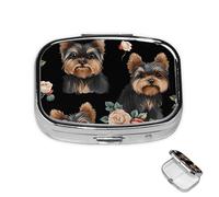 Pilulier à 2 compartiments - Mini pilulier à 2 compartiments - Rose et yorkshire - Pour sac à main - En métal - Étanche - Décoratif - Pour voyage ou quotidien