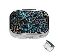 Pilulier à 2 compartiments - Mini pilulier à motif de codage - Pour sac à main - Étanche - En métal - Décoratif - Pour voyage ou quotidien