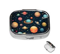 Pilulier à 2 compartiments - Mini pilulier à motif planète spatiale - Pour sac à main - Étanche - En métal - Décoratif - Pour voyage ou quotidien