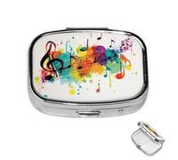 Pilulier à 2 compartiments - Mini pilulier à thème musique abstrait - Pour sac à main - Étanche - En métal - Décoratif - Pour voyage ou quotidien