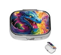 Pilulier à 2 compartiments - Mini pilulier coloré en forme de dragons - Pour sac à main - Étanche - En métal - Décoratif - Pour voyage ou quotidien