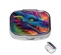 Pilulier à 2 compartiments - Mini pilulier coloré en forme de dragons - Pour sac à main - Étanche - En métal - Décoratif - Pour voyage ou quotidien
