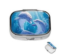 Pilulier à 2 compartiments - Mini pilulier dauphins amoureux - Pour sac à main - Étanche - En métal - Décoratif - Pour voyage ou quotidien