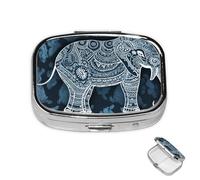 Pilulier à 2 compartiments - Mini pilulier décoratif en métal - Bleu éléphant - Noir - Pour sac à main - Pour voyage ou quotidien
