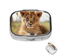 Pilulier à 2 compartiments - Mini pilulier en forme de lion mignon - Pour sac à main - En métal - Étanche - Décoratif - Pour voyage ou quotidien