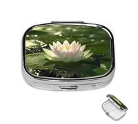 Pilulier à 2 compartiments - Mini pilulier en forme de lotus sur l'eau - Pour sac à main - Étanche - En métal - Décoratif - Pour voyage ou quotidien