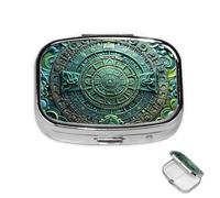 Pilulier à 2 compartiments - Mini pilulier Maya - Calendrier de fin du monde - Pour sac à main - Étanche - En métal - Décoratif - Pour voyage ou quotidien