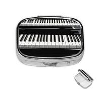 Pilulier à 2 compartiments - Mini pilulier noir et blanc - Piano - Pour sac à main - Étanche - En métal - Décoratif - Pour voyage ou quotidien
